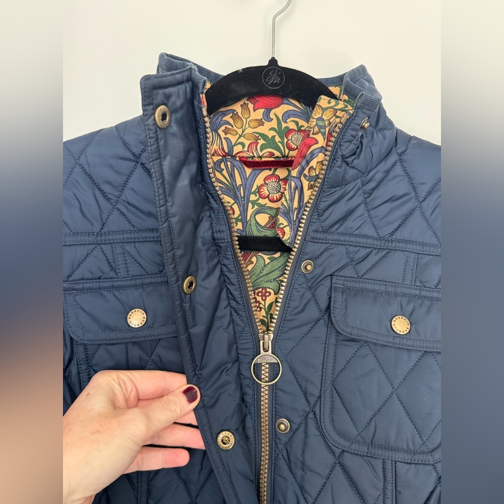 Barbour William Morris Navy Quilted Utility Jacket - 12 / L - Picture 2 of 11